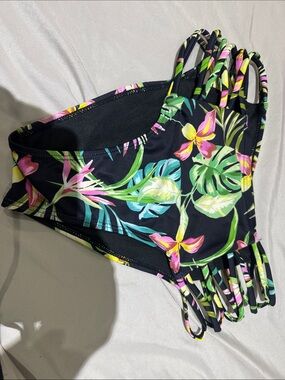 Black Tropical Floral Women’s Bikini Bottoms with Strappy Sides